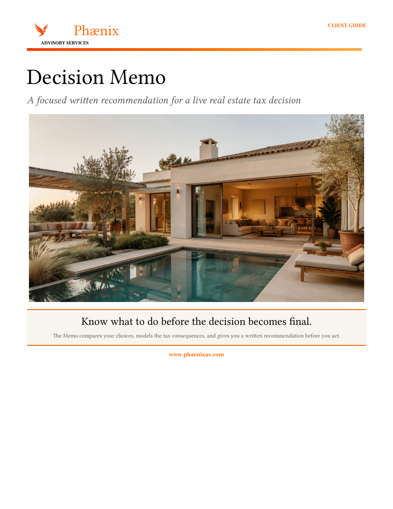 Cover of the Phænix Decision Memo Client Guide