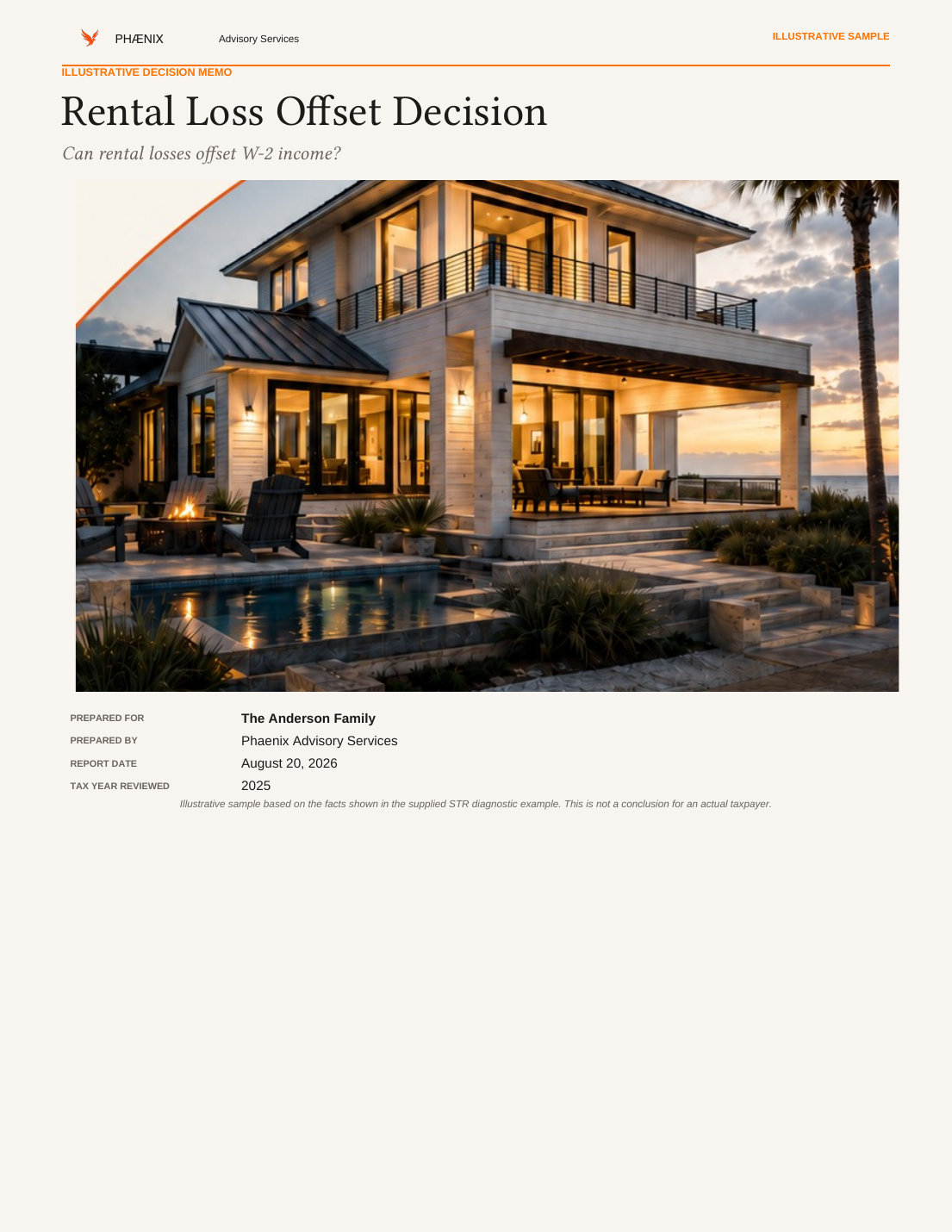 Cover of an illustrative Phænix Decision Memo about rental loss offsets